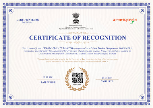 Luxarc Private Limited Achieves Startup India (DPIIT) Recognition: A Milestone in our Journey to Revolutionize the Construction Industry