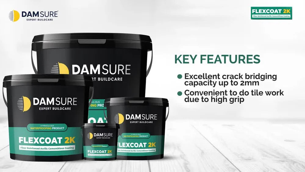 Damsure Flexcoat 2K Sharp (15 Kg) - The Fiber-Reinforced Acrylic Cementitious Coating for 100% Waterproofing